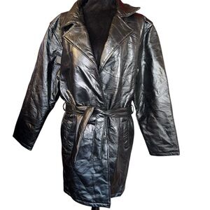 Navarre Leather Co Jacket Womens Size XL Black Leather Belted Patchwork EUC